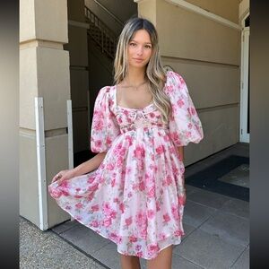 Floral Pink Puff Sleeve Dress